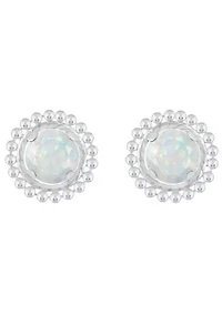 Lab Created Sterling Silver 5mm Round Created Opal Beaded Martini Stud Earrings