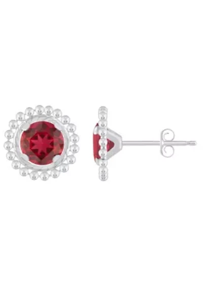 Lab Created Sterling Silver 5mm Round Created Ruby Beaded Martini Stud Earrings