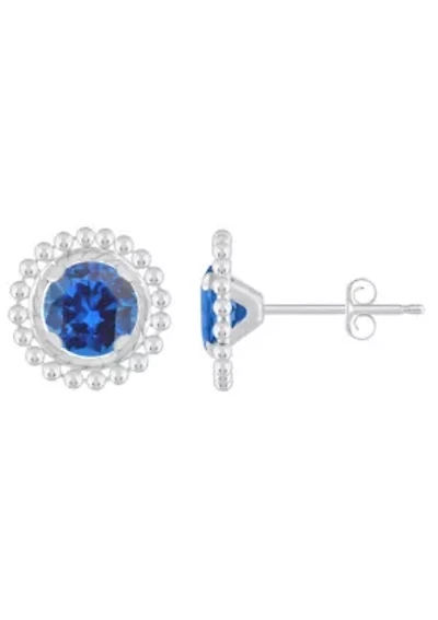 Lab Created Sterling Silver 5mm Round Created Sapphire Beaded Martini Stud Earrings