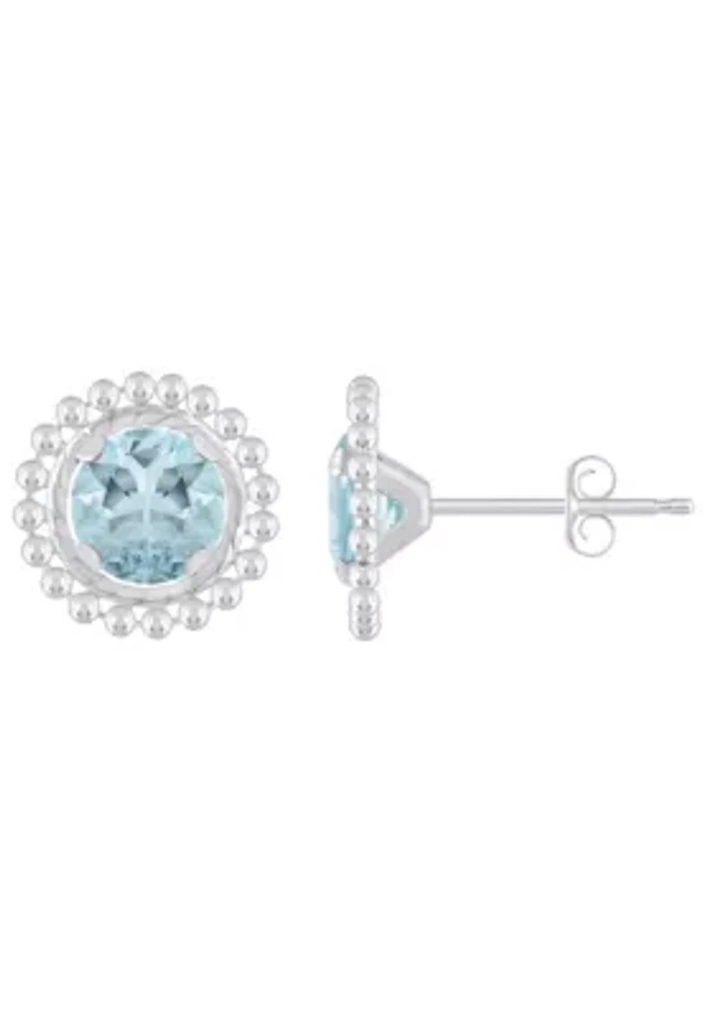 Sterling Silver 5mm Round Aquamarine Beaded Martini Stud Earrings