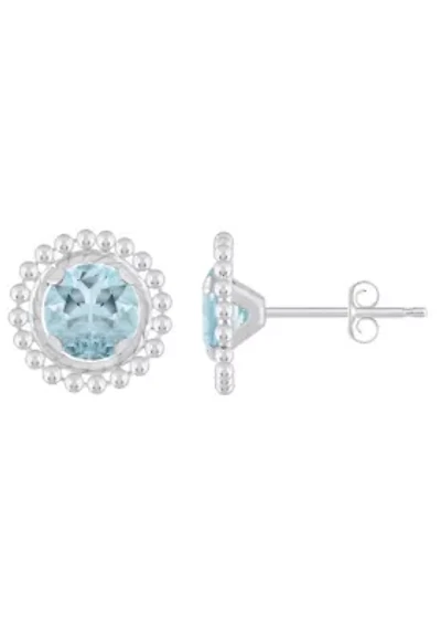 Sterling Silver 5mm Round Aquamarine Beaded Martini Stud Earrings