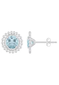 Sterling Silver 5mm Round Aquamarine Beaded Martini Stud Earrings