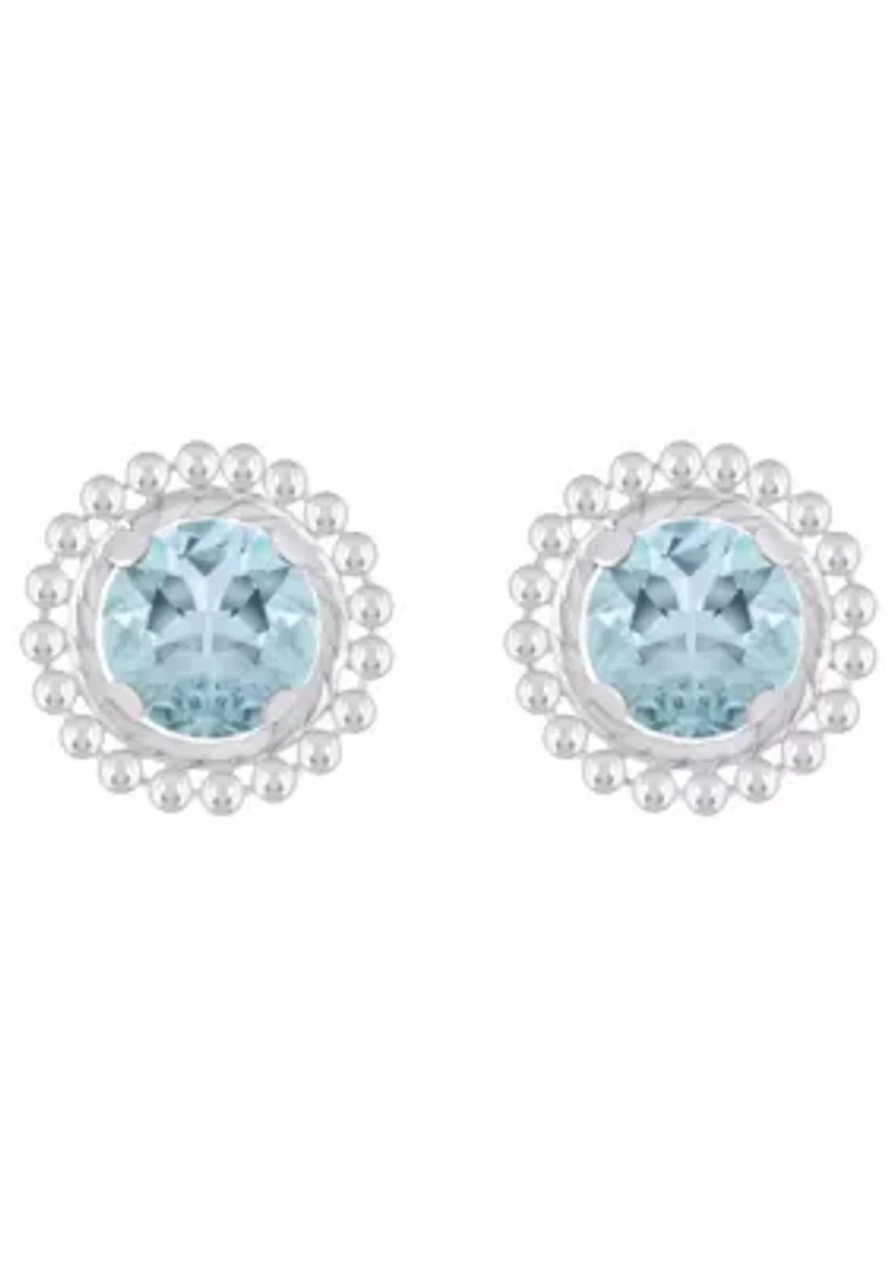 Sterling Silver 5mm Round Aquamarine Beaded Martini Stud Earrings