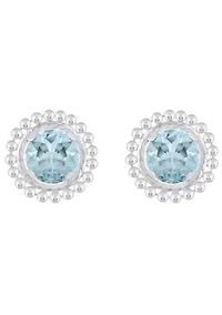 Sterling Silver 5mm Round Aquamarine Beaded Martini Stud Earrings