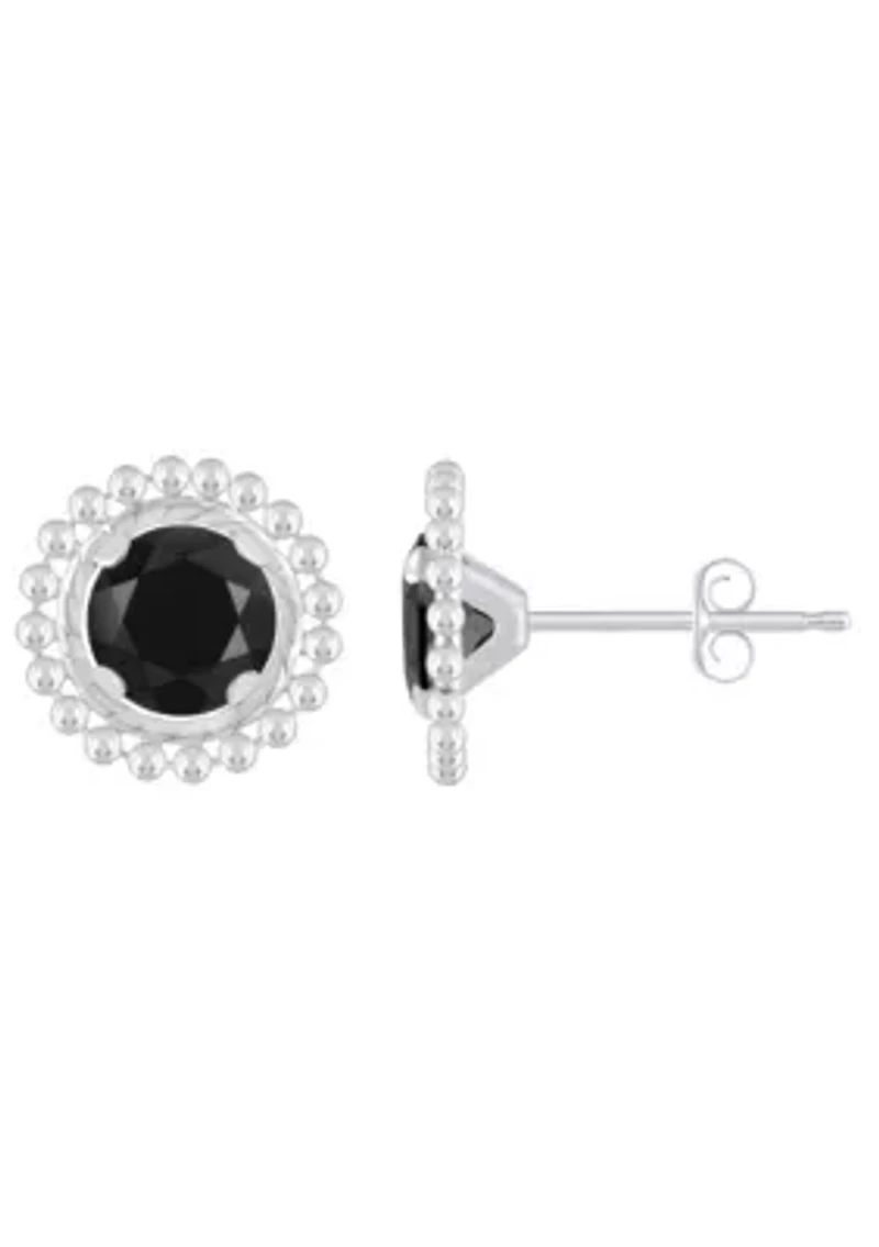 Sterling Silver 5mm Round Black Onyx Beaded Martini Stud Earrings