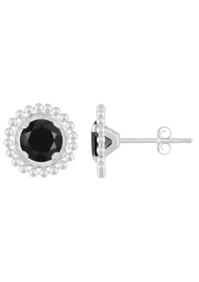 Sterling Silver 5mm Round Black Onyx Beaded Martini Stud Earrings