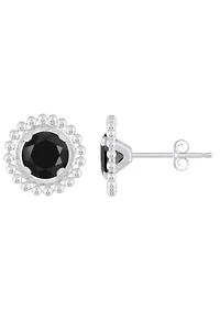 Sterling Silver 5mm Round Black Onyx Beaded Martini Stud Earrings