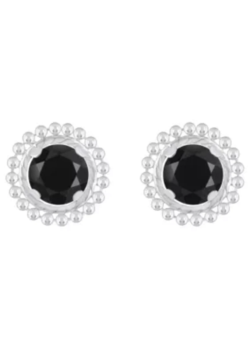 Sterling Silver 5mm Round Black Onyx Beaded Martini Stud Earrings