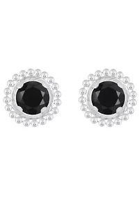 Sterling Silver 5mm Round Black Onyx Beaded Martini Stud Earrings