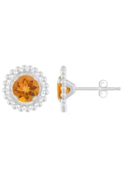 Sterling Silver 5mm Round Citrine Beaded Martini Stud Earrings