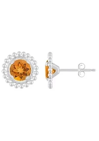 Sterling Silver 5mm Round Citrine Beaded Martini Stud Earrings