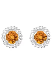 Sterling Silver 5mm Round Citrine Beaded Martini Stud Earrings