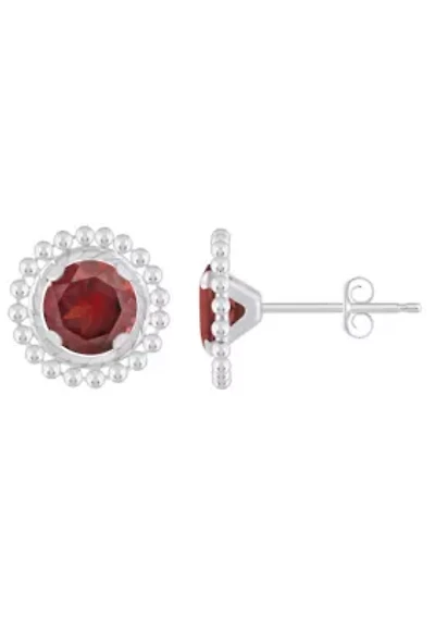 Sterling Silver 5mm Round Garnet Beaded Martini Stud Earrings