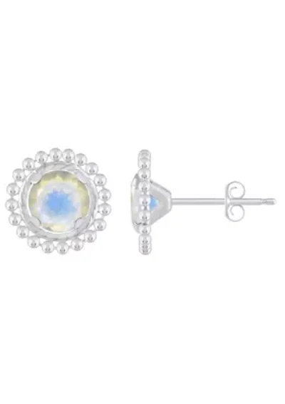 Sterling Silver 5mm Round Moonstone Beaded Martini Stud Earrings