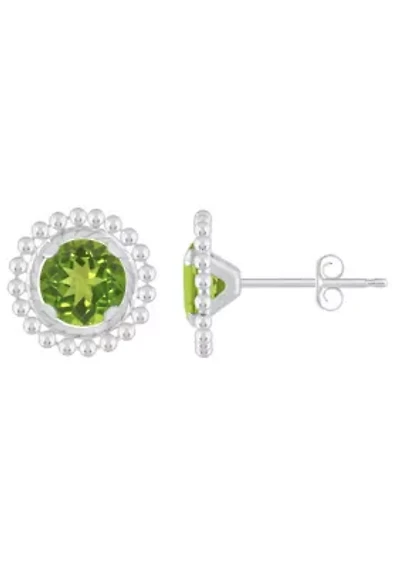 Sterling Silver 5mm Round Peridot Beaded Martini Stud Earrings