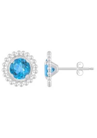 Sterling Silver 5mm Round Topaz Beaded Martini Stud Earrings