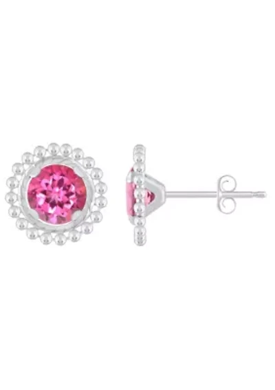 Sterling Silver 5mm Round Pink Topaz Beaded Martini Stud Earrings