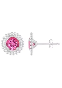 Sterling Silver 5mm Round Pink Topaz Beaded Martini Stud Earrings
