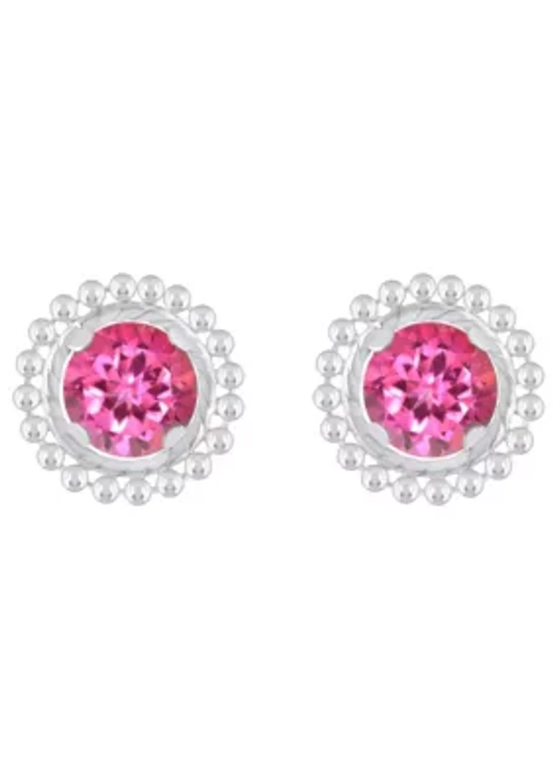 Sterling Silver 5mm Round Pink Topaz Beaded Martini Stud Earrings
