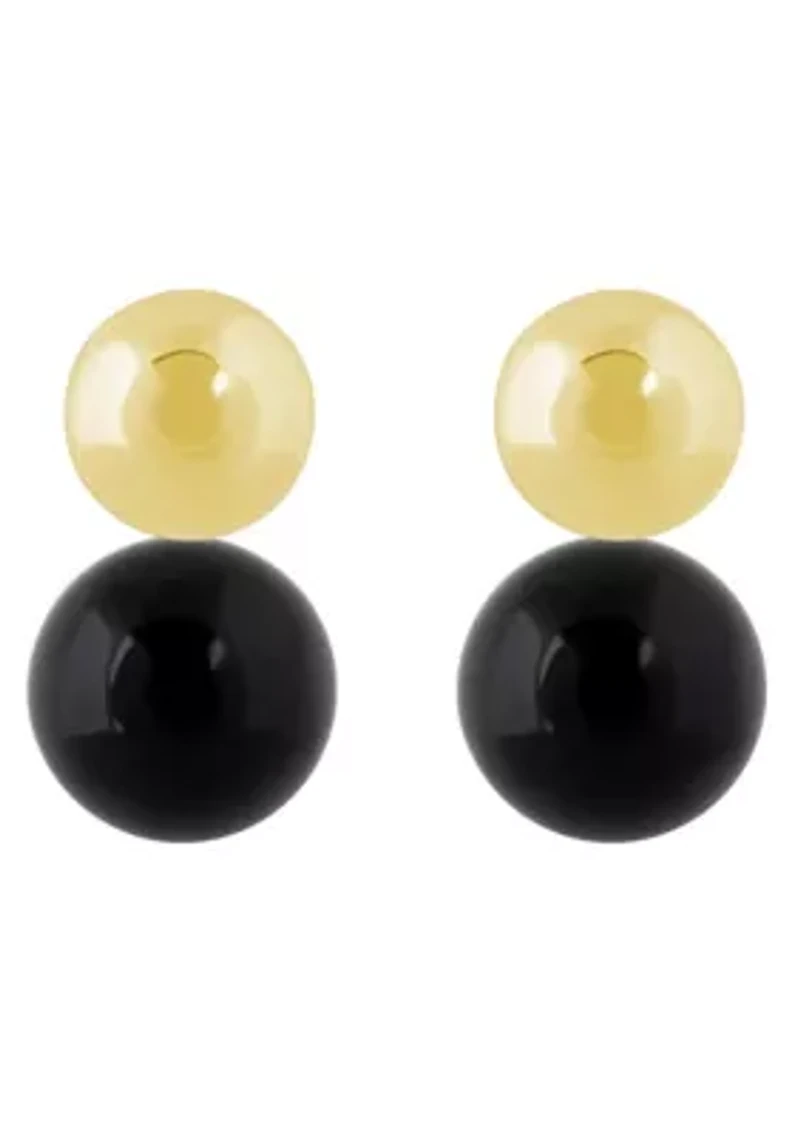 10K Yellow Gold 5mm Ball Stud with 6mm Sphere Black Onyx Drop Earrings