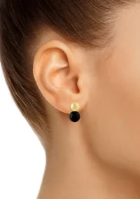 10K Yellow Gold 5mm Ball Stud with 6mm Sphere Black Onyx Drop Earrings