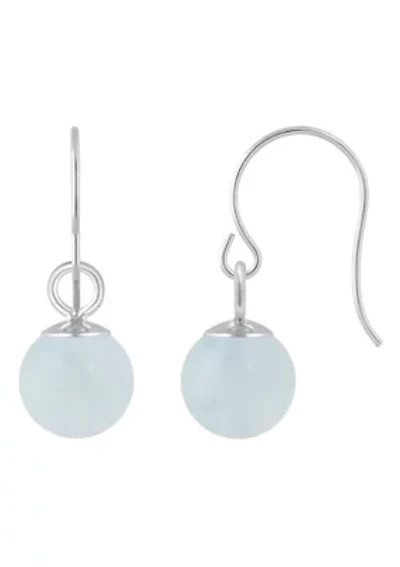 Sterling Silver 5mm Sphere Milky Aquamarine Drop Earrings