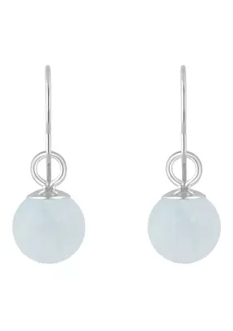 Sterling Silver 5mm Sphere Milky Aquamarine Drop Earrings