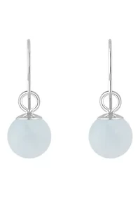 Sterling Silver 5mm Sphere Milky Aquamarine Drop Earrings