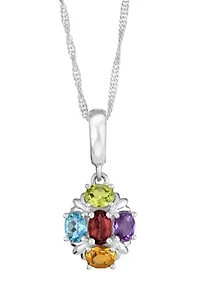 Sterling Silver Multi Gemstone Cluster Pendant Necklace