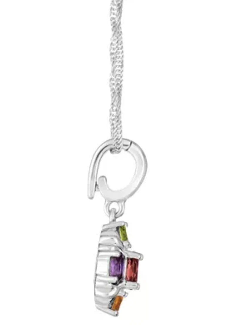 Sterling Silver Multi Gemstone Cluster Pendant Necklace