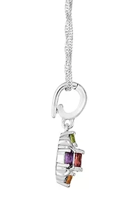 Sterling Silver Multi Gemstone Cluster Pendant Necklace