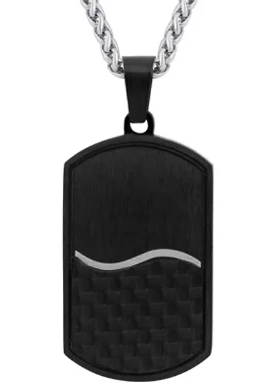 Men's Black Ion-Plated Stainless Steel & Carbon Fiber Dog Tag Pendant