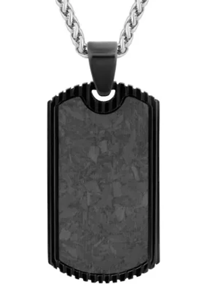 Men's Black Ion-Plated Stainless Steel & Carbon Fiber Dog Tag Pendant