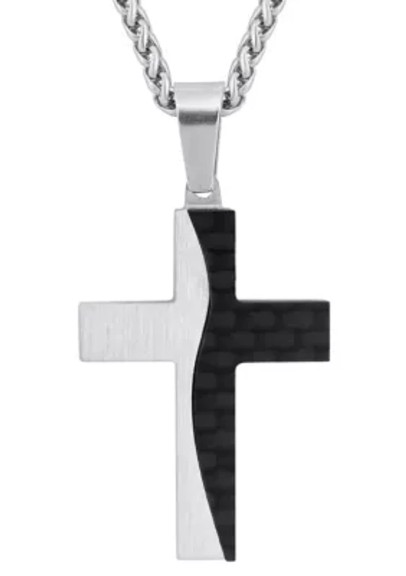 Men's Stainless Steel & Carbon Fiber Cross Pendant