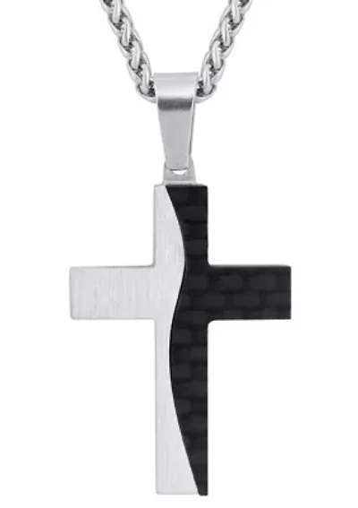 Men's Stainless Steel & Carbon Fiber Cross Pendant