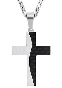 Men's Stainless Steel & Carbon Fiber Cross Pendant