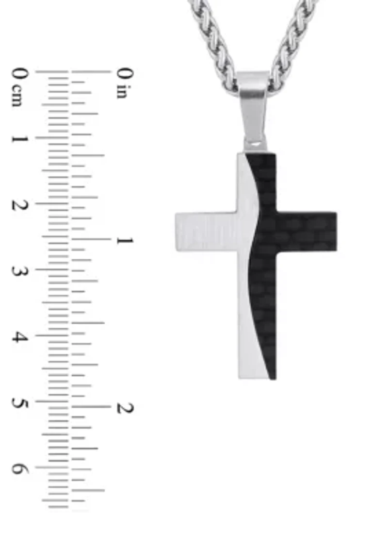 Men's Stainless Steel & Carbon Fiber Cross Pendant