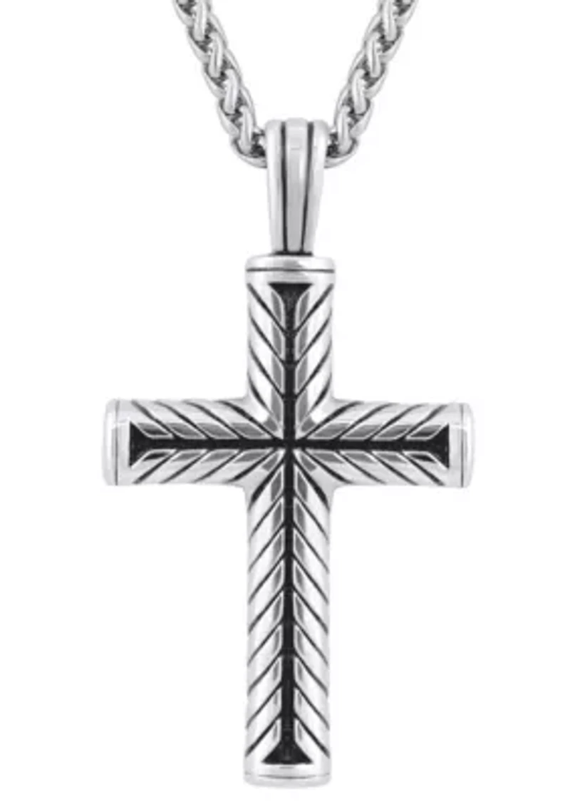 Men's Stainless Steel and Black Ion-Plated Cross Pendant