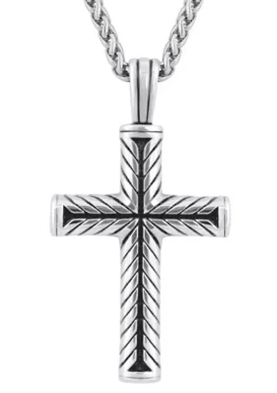 Men's Stainless Steel and Black Ion-Plated Cross Pendant