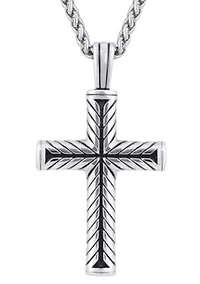 Men's Stainless Steel and Black Ion-Plated Cross Pendant