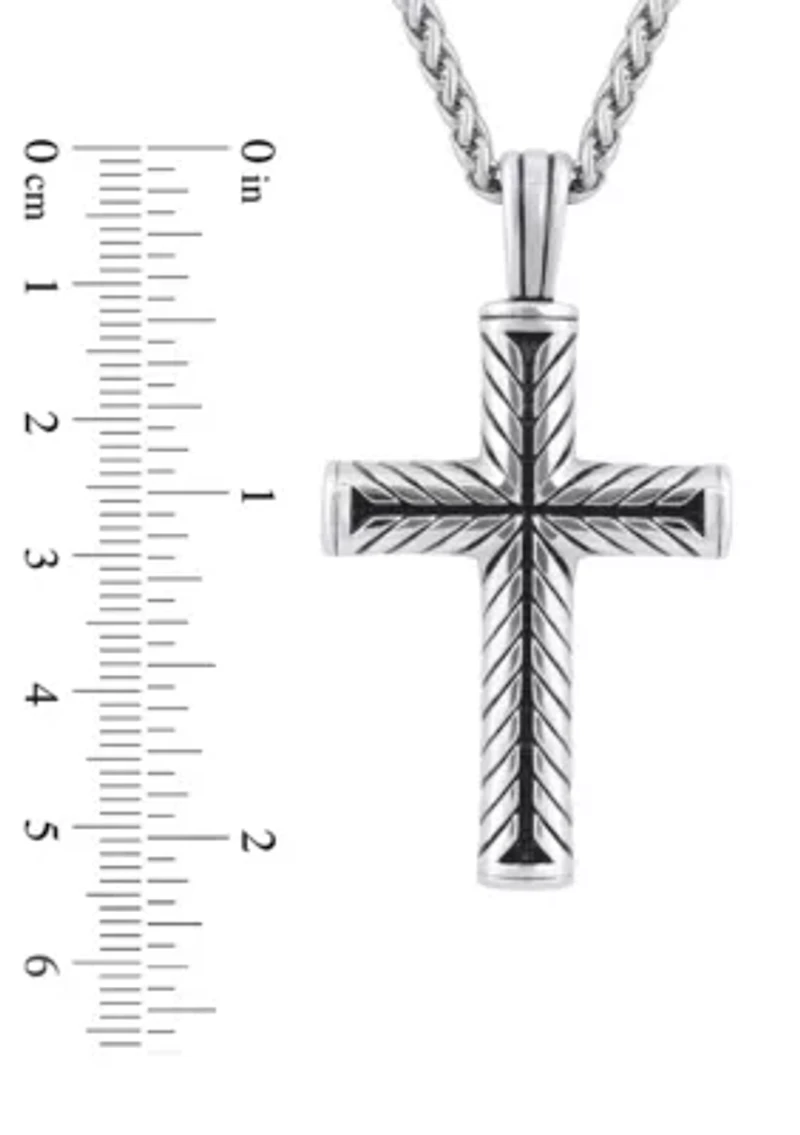 Men's Stainless Steel and Black Ion-Plated Cross Pendant