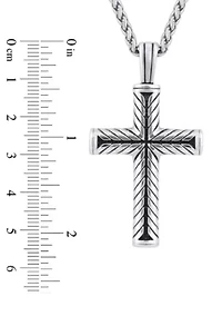 Men's Stainless Steel and Black Ion-Plated Cross Pendant