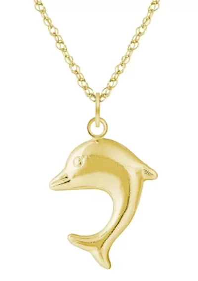 10K Yellow Gold Dolphin Pendant Necklace
