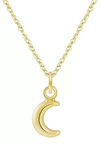 10K Yellow Gold Crescent Moon Pendant Necklace