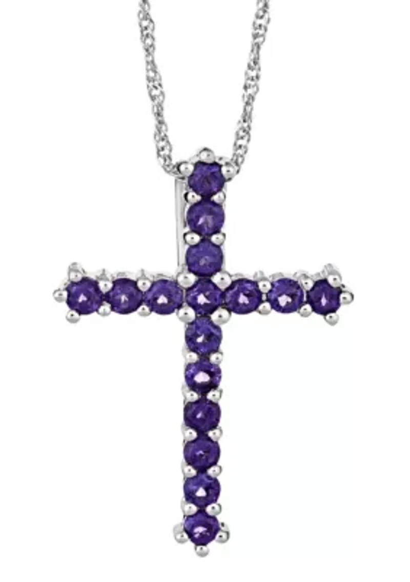 Sterling Silver Amethyst Cross Pendant Necklace