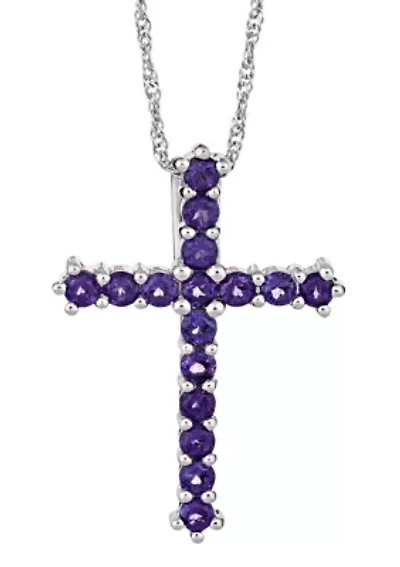 Sterling Silver Amethyst Cross Pendant Necklace