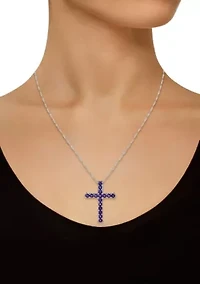 Sterling Silver Amethyst Cross Pendant Necklace