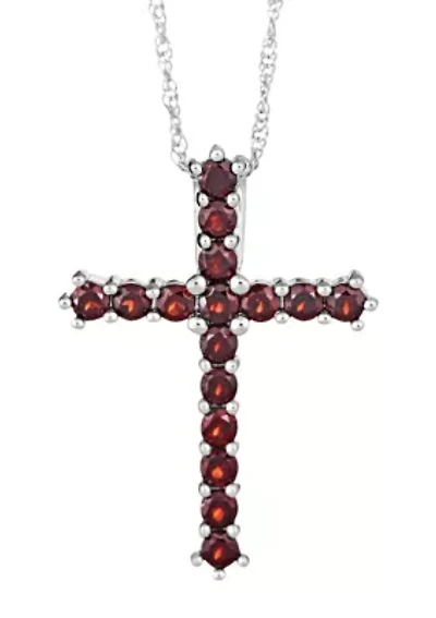 Sterling Silver Garnet Cross Pendant Necklace