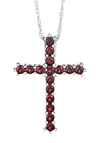 Sterling Silver Garnet Cross Pendant Necklace