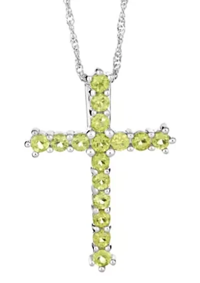Sterling Silver Peridot Cross Pendant Necklace